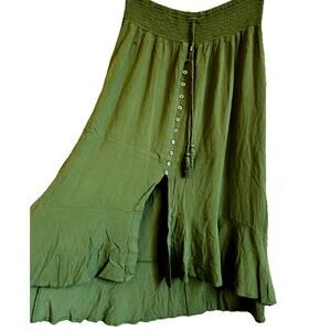 Fairy Boho Maxi Skirt Green Buttons Slit Flowy Forest Hippie Cottage Core Long L